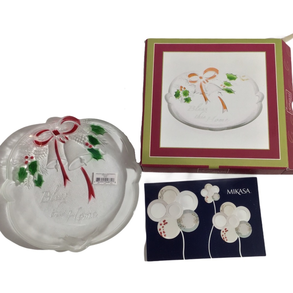 Mikasa Holiday Bells Bless This Home Crystal Dish